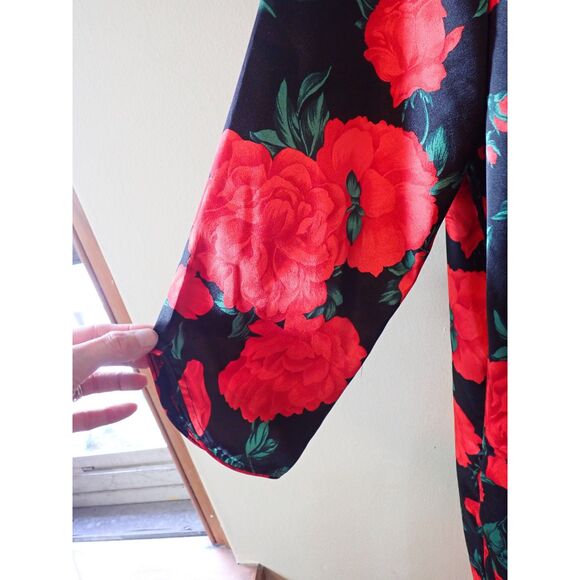 Valentino Intimo Rose Pattern Black Sheer Nightgown Set Small Housecoat Vintage - Picture 12 of 15